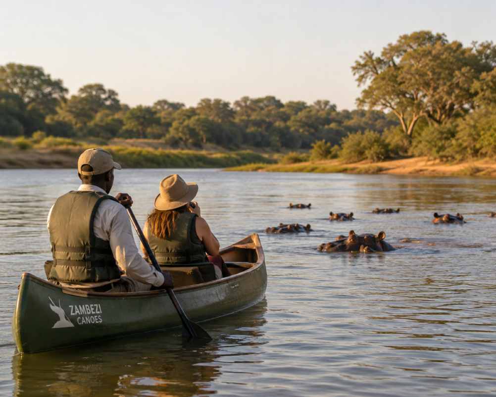 Canoe safari on the Zambezi River in Lower Zambezi National Park