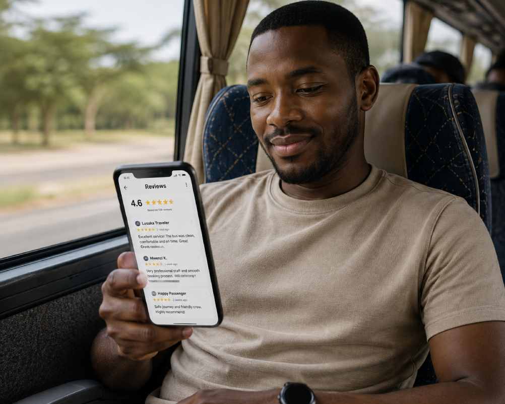 Checking operator reviews before booking a Zambian bus