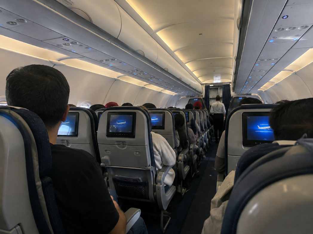 Cabin view on a long haul flight from Lusaka to Dubai