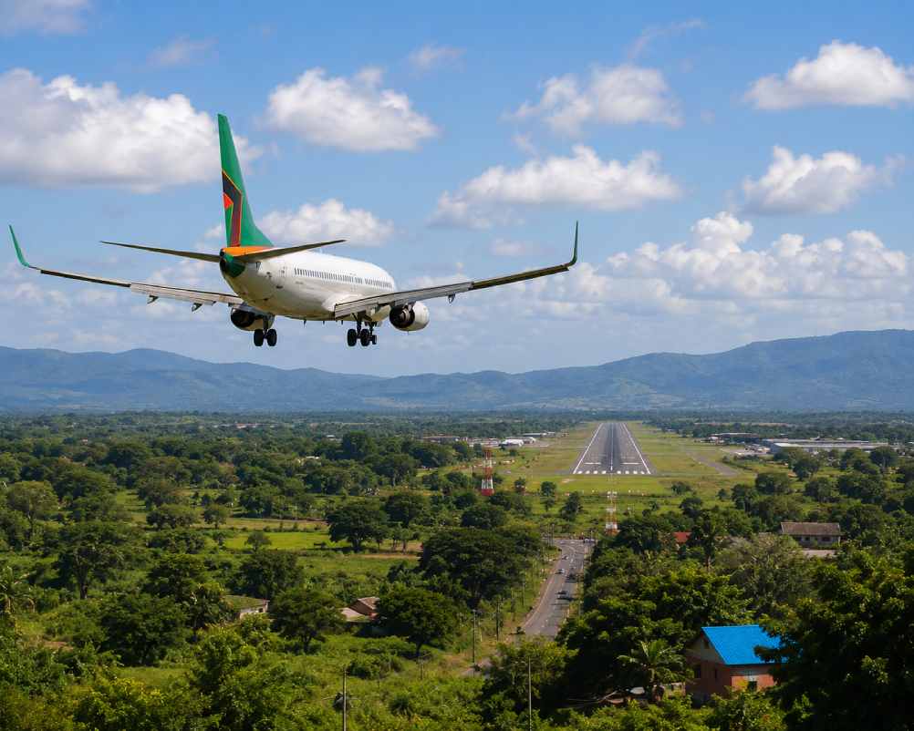 Aircraft approaching Zambia on an international route