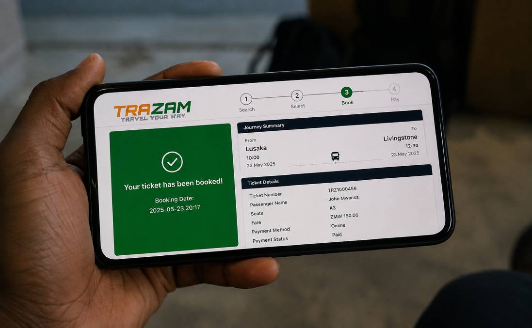 Booking a Lusaka to Livingstone bus ticket online on TraZam