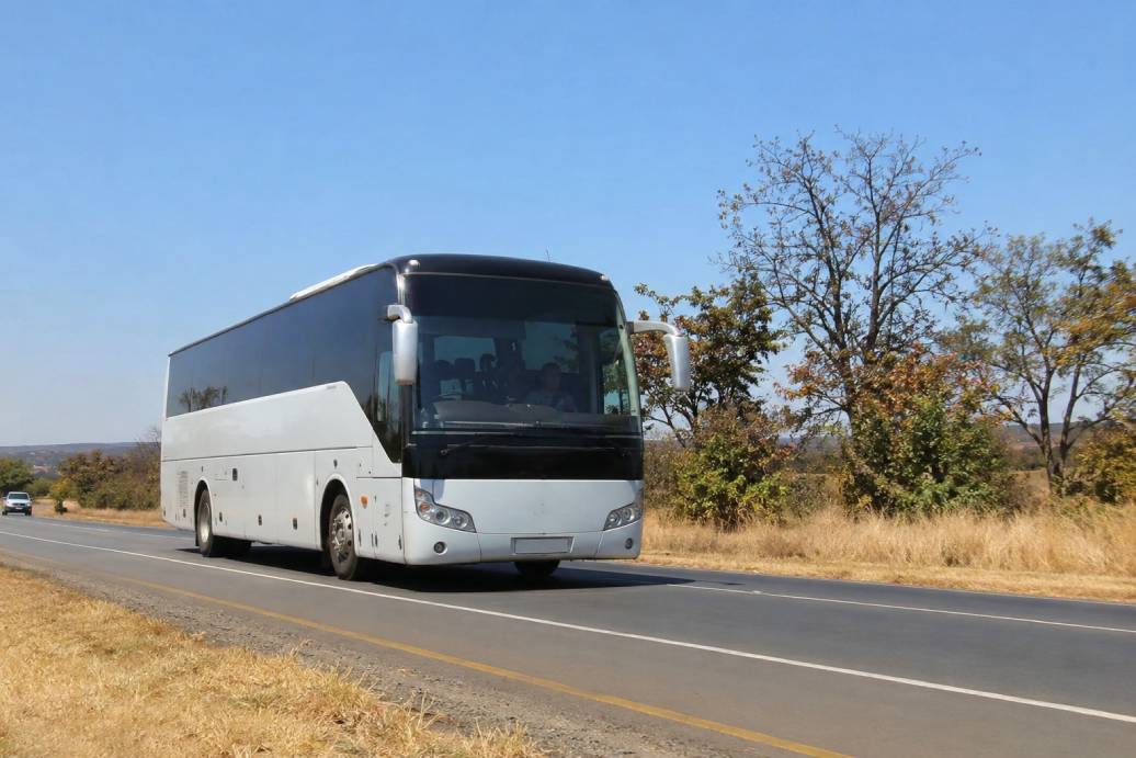 Intercity bus travelling the Lusaka to Livingstone highway