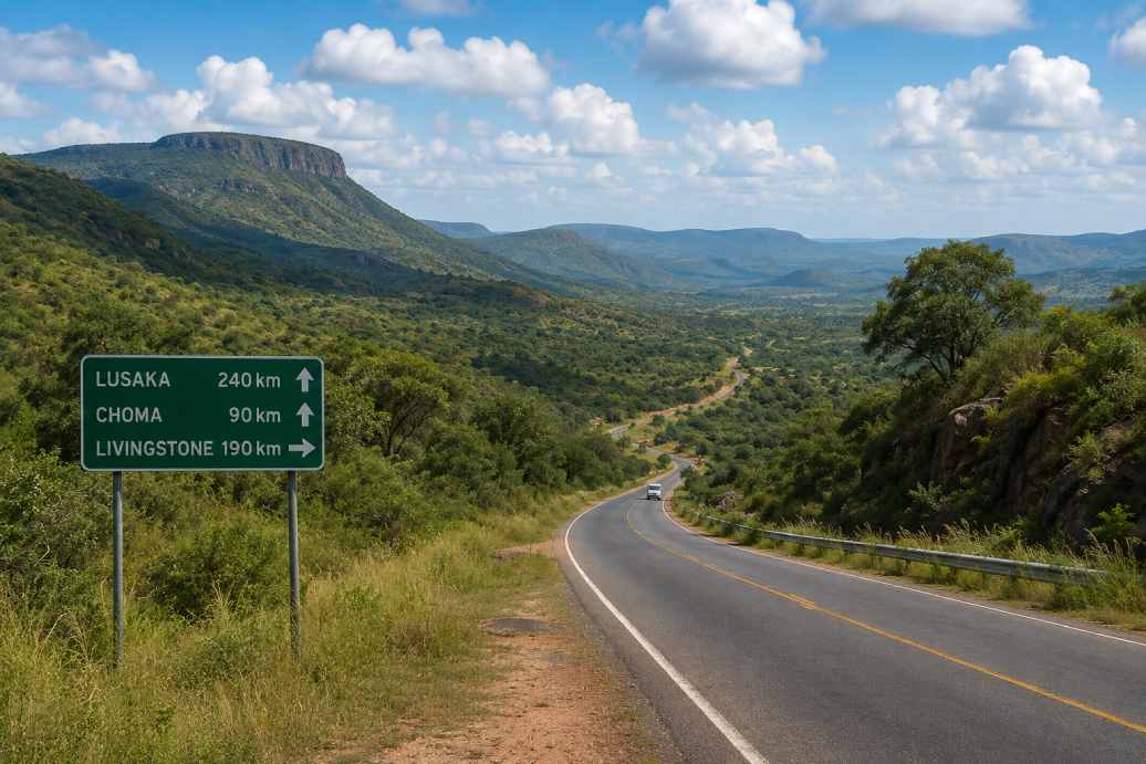 Countryside along a typical Zambia travel route