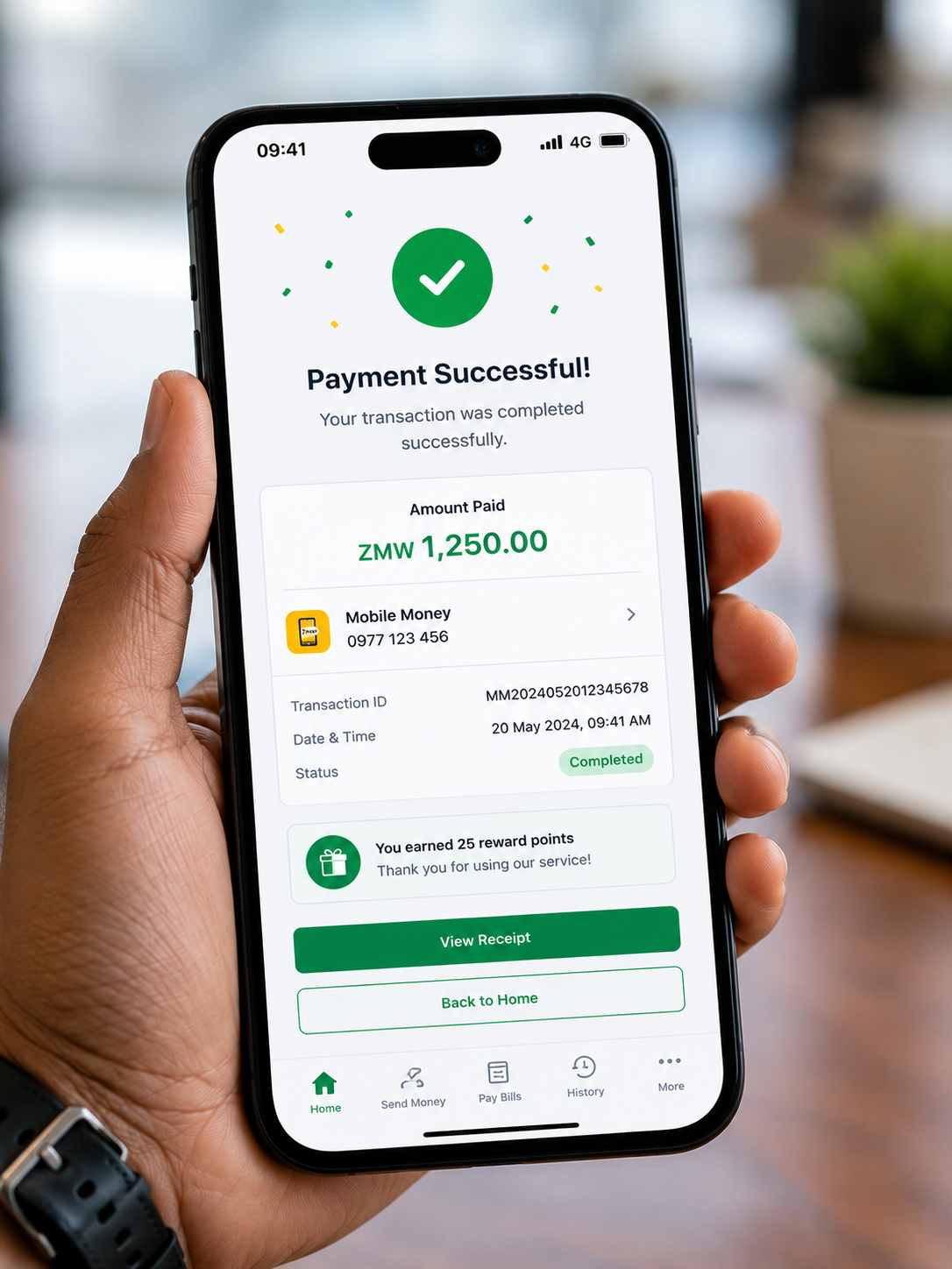 Paying for a Zambian bus ticket by mobile money
