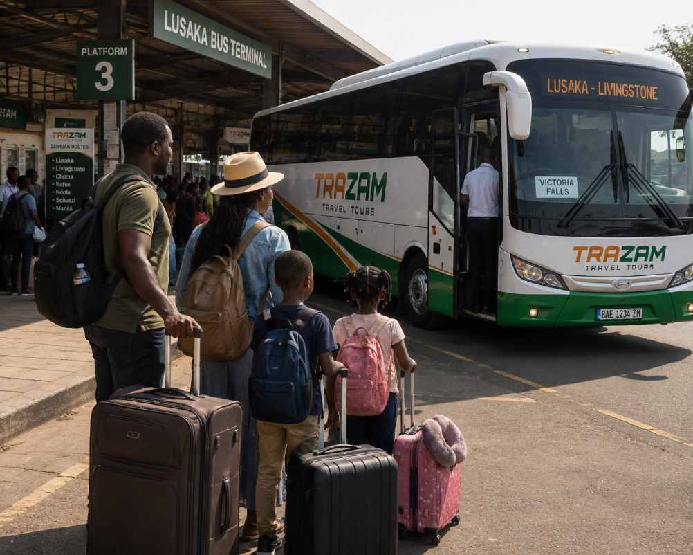 A family travelling during the Zambian holiday season