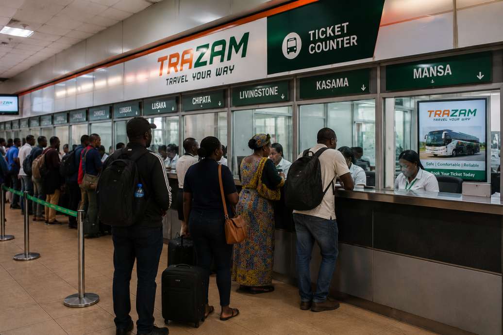 Ticket counter area at Lusaka's intercity bus terminal