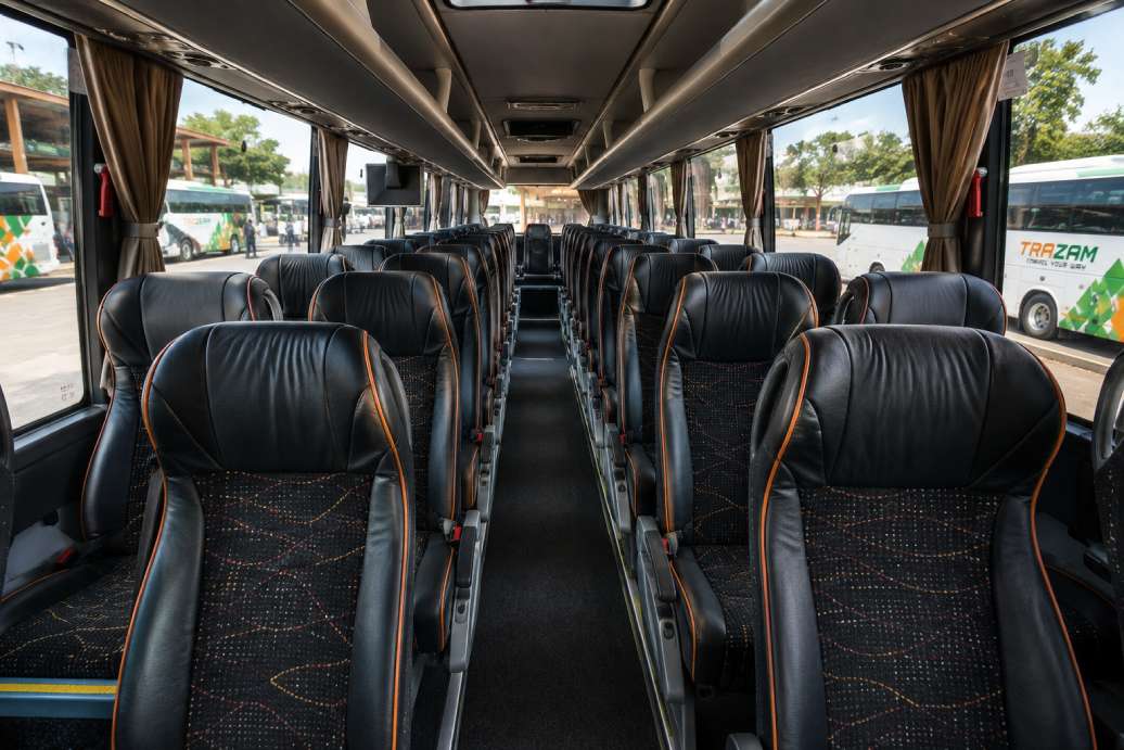 Executive class bus seating on a Zambian intercity route